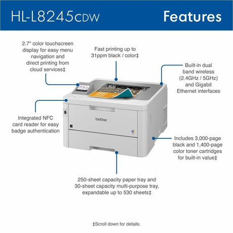 Brother Workhorse HL-L8245CDW Digital Color Printer with Duplex Printing and Wireless Networking