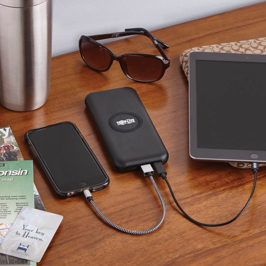 Tripp Lite by Eaton Portable Wireless Charging Power Bank - 10,000 mAh Qi Certified Apple and Samsung Compatible Black