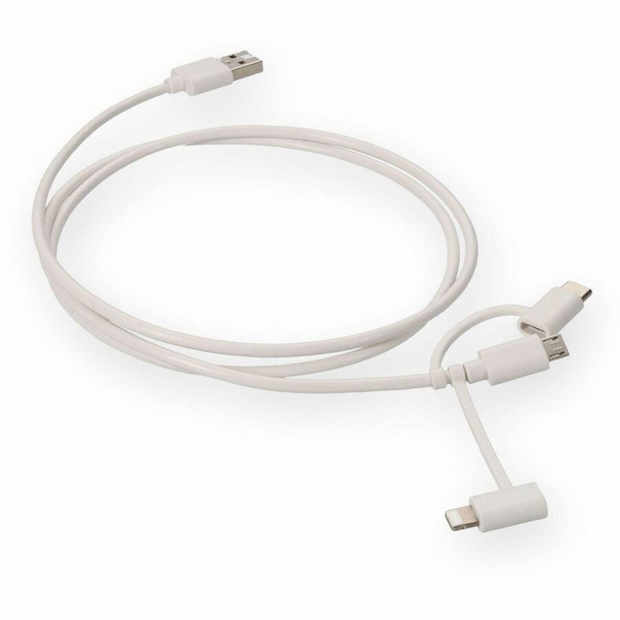 3ft (1m) USB-A 2.0 to Lightning, USB-C 3.1, Micro-USB 2.0 (B) Male to Male White Cable