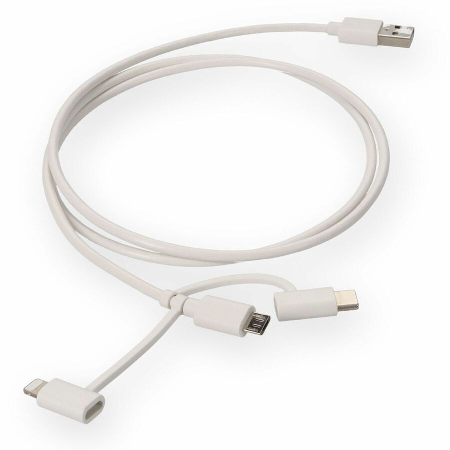 3ft (1m) USB-A 2.0 to Lightning, USB-C 3.1, Micro-USB 2.0 (B) Male to Male White Cable