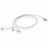 3ft (1m) USB-A 2.0 to Lightning, USB-C 3.1, Micro-USB 2.0 (B) Male to Male White Cable