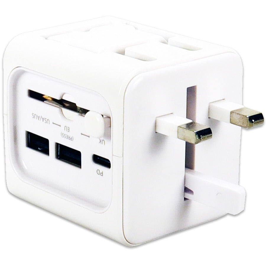 QVS Premium World Travel Power Adaptor with USB-C & Dual-USB Charger Ports