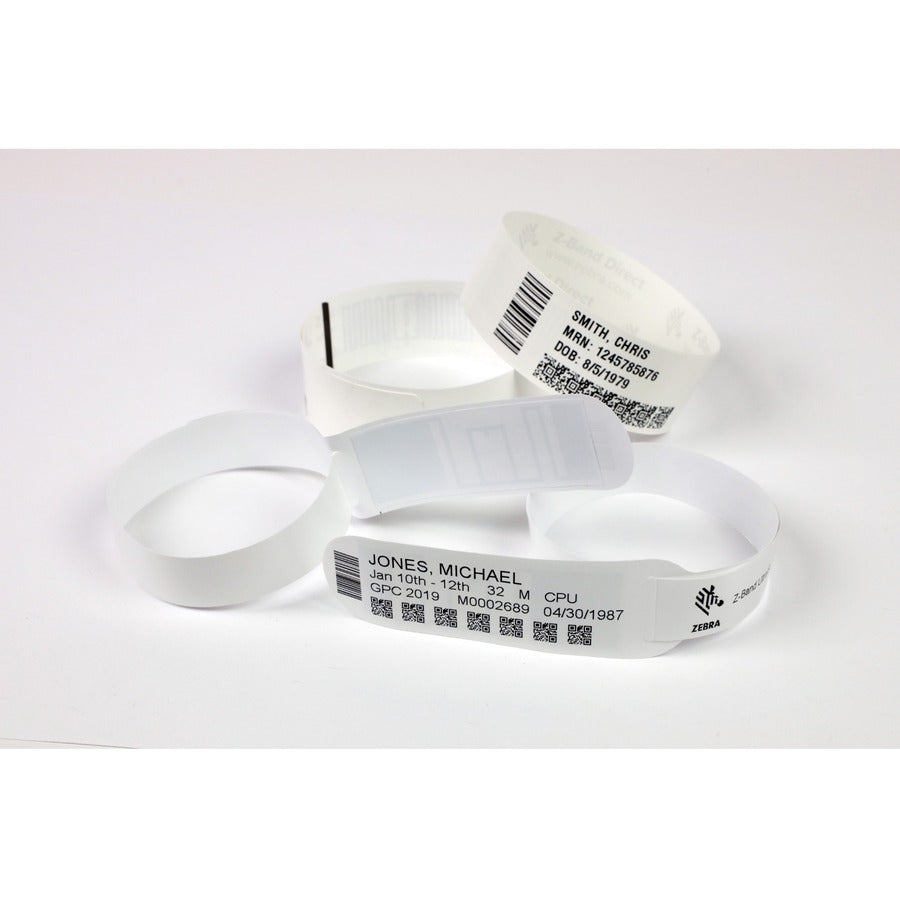 Zebra Wristband Polypropylene 0.75 x 11in Direct Thermal Zebra Z-Band Direct HC100