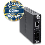 TRENDnet Intelligent 10/100Base-TX to 100Base-FX Single Mode SC Fiber Media Converter (30Km /18.6 Miles);Full-Duplex Mode; RJ-45 port; Fiber to Ethernet Converter; Lifetime Protection; TFC-110S30i