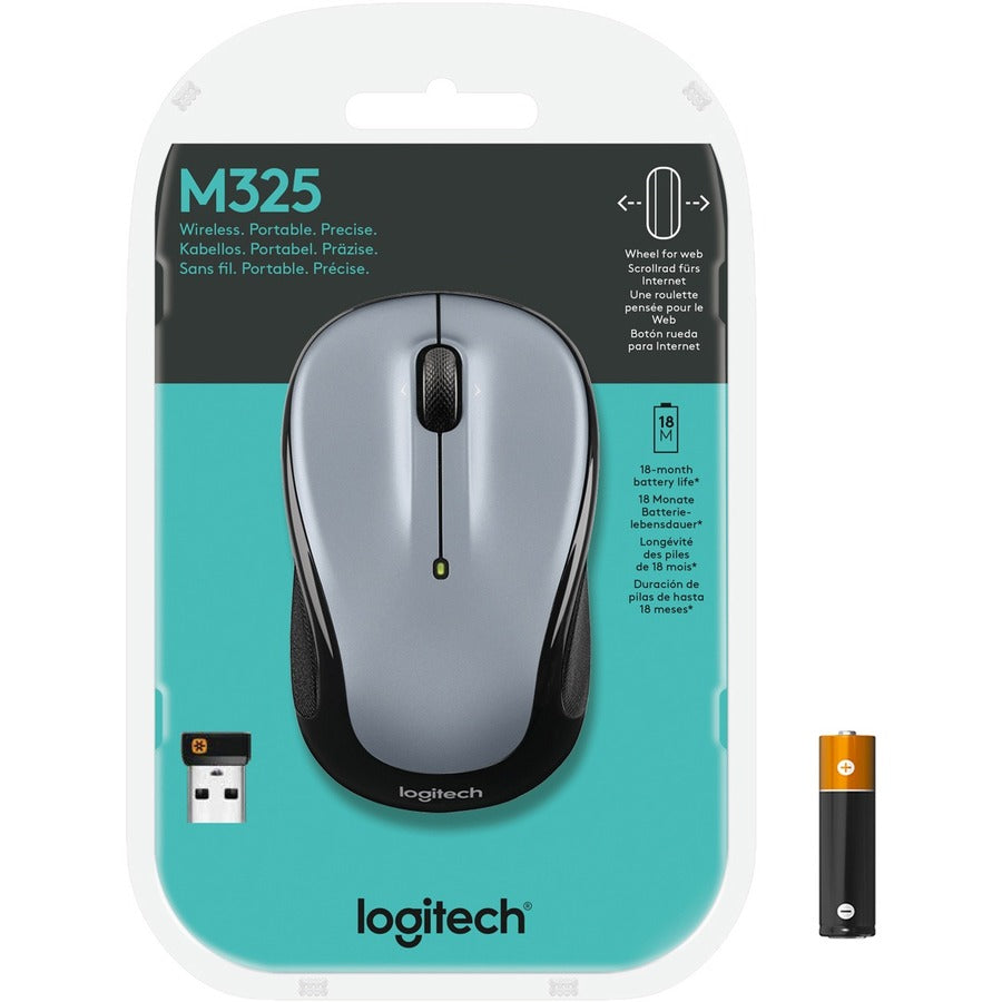 Logitech M325 Wireless Mouse, 2.4 GHz with USB Unifying Receiver, 1000 DPI Optical Tracking, 18-Month Life Battery, PC / Mac / Laptop / Chromebook (LIGHT SILVER)