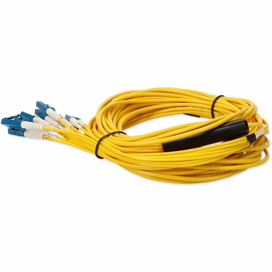 AddOn 1m MPO (Female) to 6xLC (Male) 12-Strand Yellow OS2 Duplex OFNR (Riser-Rated) Fiber Fanout Cable