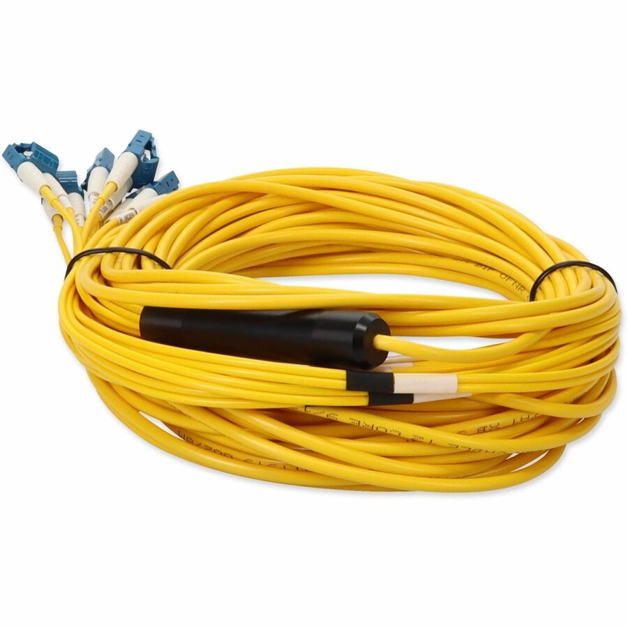 AddOn 2m MPO (Female) to 6xLC (Male) 12-Strand Yellow OS2 Duplex OFNR (Riser-Rated) Fiber Fanout Cable