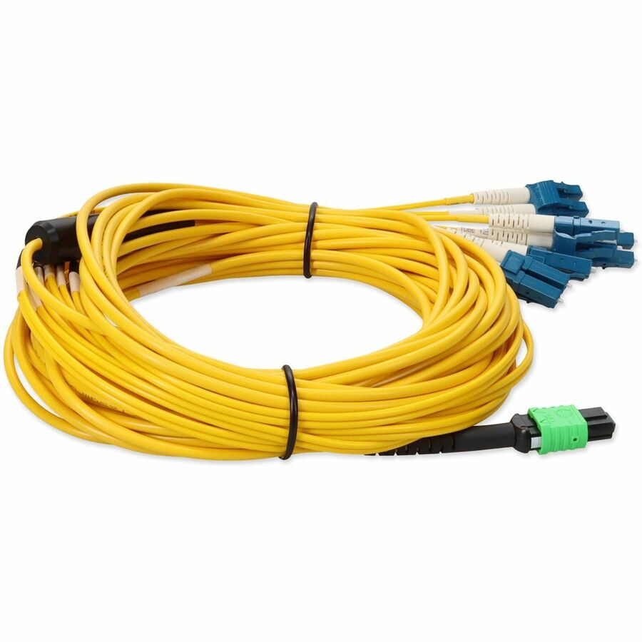 AddOn 2m MPO (Female) to 6xLC (Male) 12-Strand Yellow OS2 Duplex OFNR (Riser-Rated) Fiber Fanout Cable