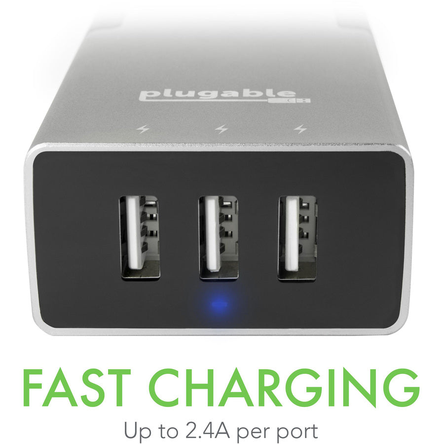 Plugable 2-Outlet Travel Power Strip with Built-In 3-Port 20W USB Universal Smart Charger