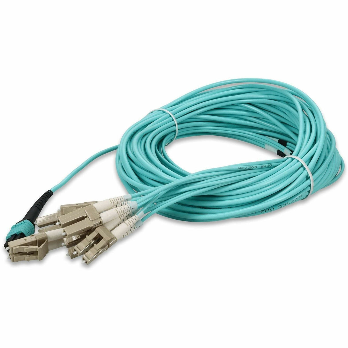 AddOn 20m MPO (Female) to 6xLC (Male) 12-Strand Aqua OM3 Duplex Fiber Fanout Cable