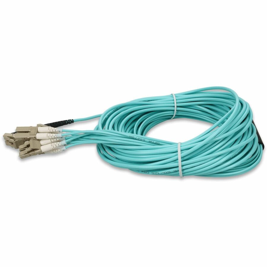 AddOn 20m MPO (Female) to 6xLC (Male) 12-Strand Aqua OM3 Duplex Fiber Fanout Cable