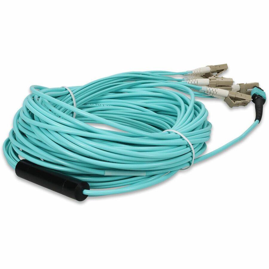 AddOn 20m MPO (Female) to 6xLC (Male) 12-Strand Aqua OM3 Duplex Fiber Fanout Cable