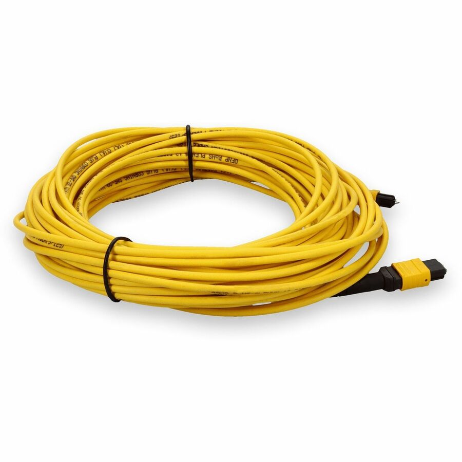 AddOn 15m MPO (Male) to MPO (Male) 12-Strand Yellow OS2 Straight Fiber OFNR (Riser-Rated) Patch Cable