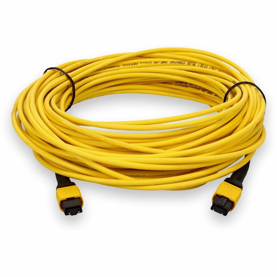 AddOn 15m MPO (Male) to MPO (Male) 12-Strand Yellow OS2 Straight Fiber OFNR (Riser-Rated) Patch Cable