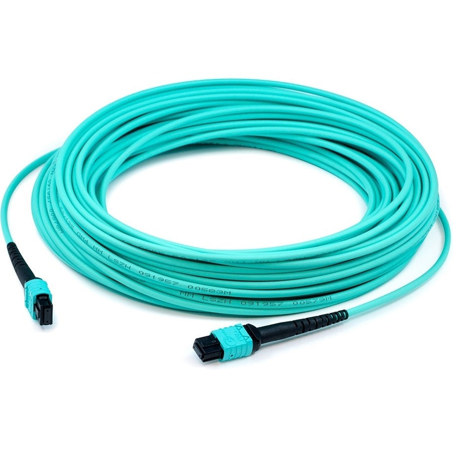 AddOn 20m MPO (Female) to MPO (Female) 12-Strand Aqua OM3 Straight Fiber OFNR (Riser-Rated) Patch Cable