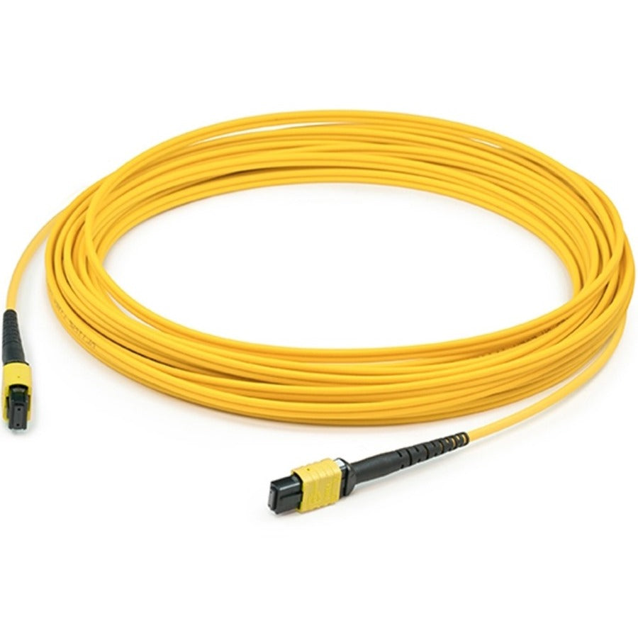 AddOn 10m MPO (Male) to MPO (Male) 12-Strand Yellow OS2 Crossover Fiber OFNR (Riser-Rated) Patch Cable