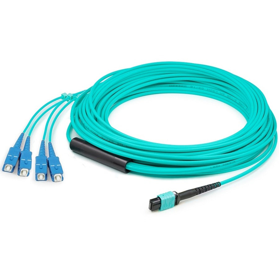 AddOn 15m MPO (Female) to 8xSC (Male) 8-Strand Aqua OM3 Fiber Fanout Cable