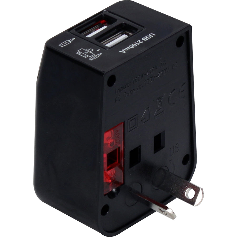 QVS Premium World Travel Power Adaptor with Surge Protection & 2.1A Dual-USB Charger