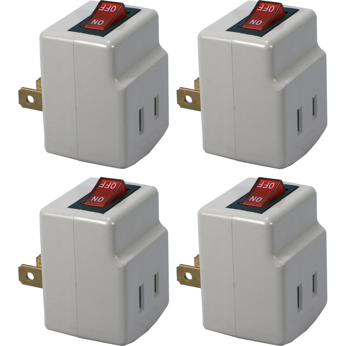 QVS 4-Pack Single-Port Power Adaptor with Lighted On/Off Switch