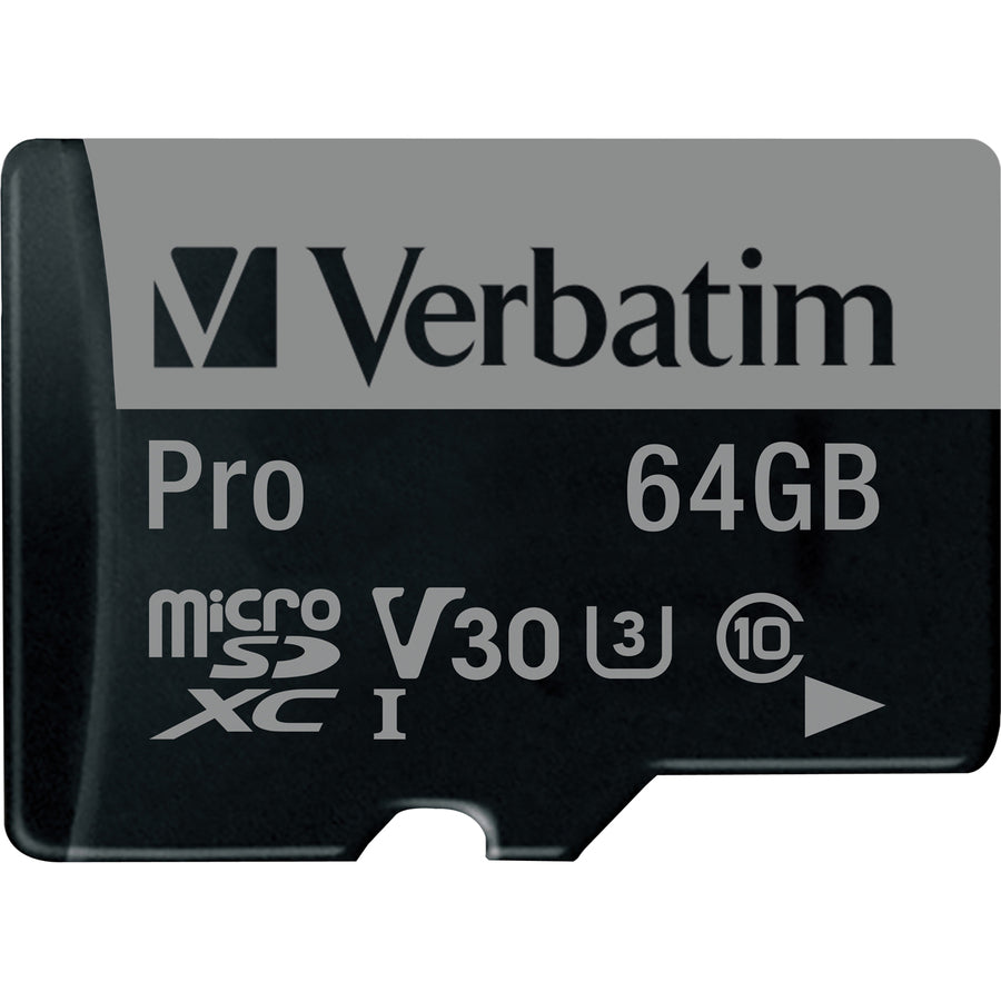 Verbatim 64GB Pro 600X microSDXC Memory Card with Adapter, UHS-I U3 Class 10