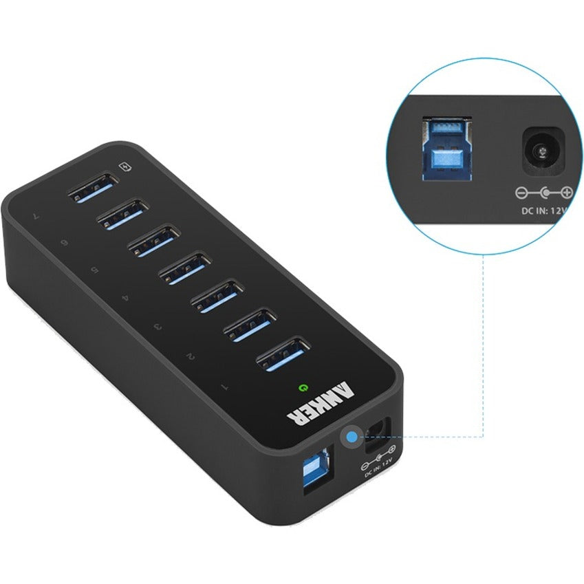 Anker USB 3.0 Hub 7*USB 3.0 Ports Vertical Black USB-A Hub A7505