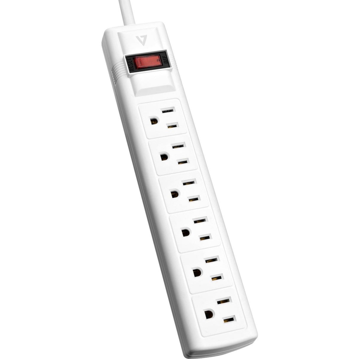 V7 6-Outlet Surge Protector, 8 ft cord, 900 Joules - White