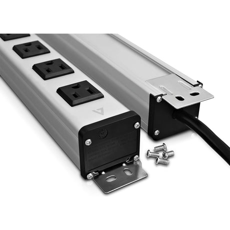 V7 12-Outlet Horizontal Industrial Metal Power Strip 125V, 15A, 15-ft Cord, 5-15R