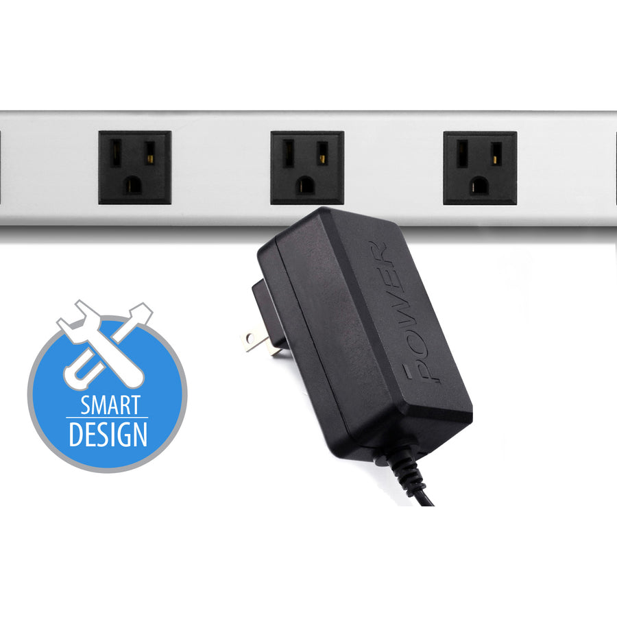 V7 12-Outlet Horizontal Industrial Metal Power Strip 125V, 15A, 15-ft Cord, 5-15R