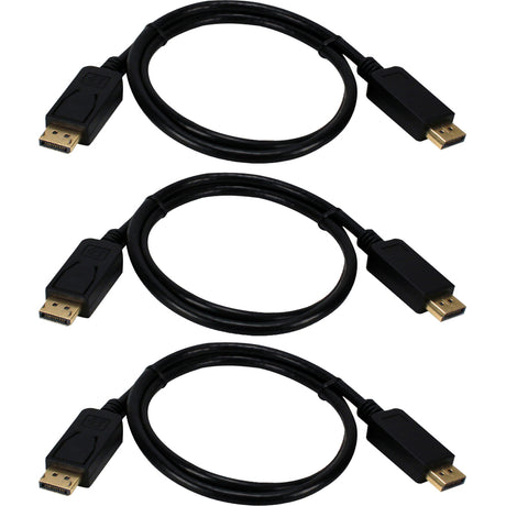 QVS 3-Pack 10ft DisplayPort Digital A/V UltraHD 4K Black Cable with Latches