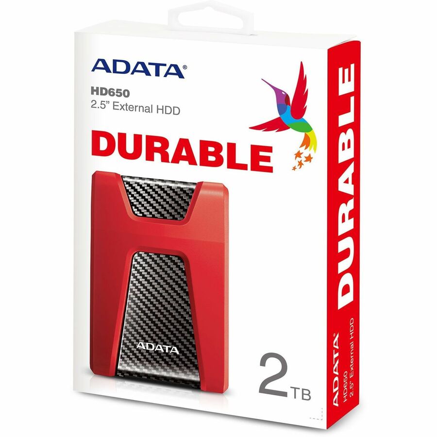 Adata DashDrive Durable HD650 AHD6502TU31CRD 2 TB Portable Hard Drive - External - Red