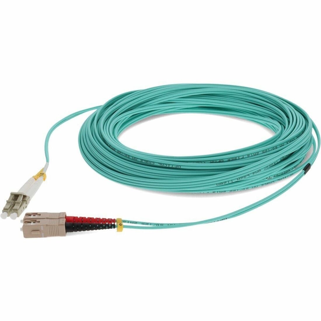 AddOn 11m LC (Male) to SC (Male) Straight Aqua OM4 Duplex OFNR (Riser-Rated) Fiber Patch Cable