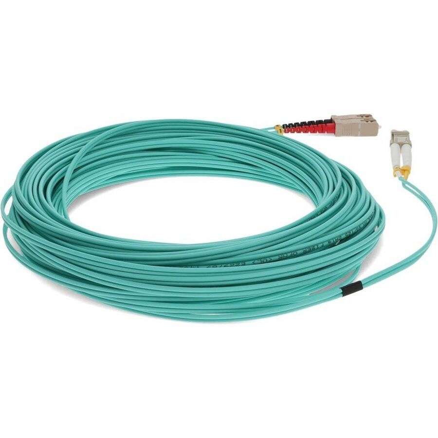 AddOn 11m LC (Male) to SC (Male) Straight Aqua OM4 Duplex OFNR (Riser-Rated) Fiber Patch Cable