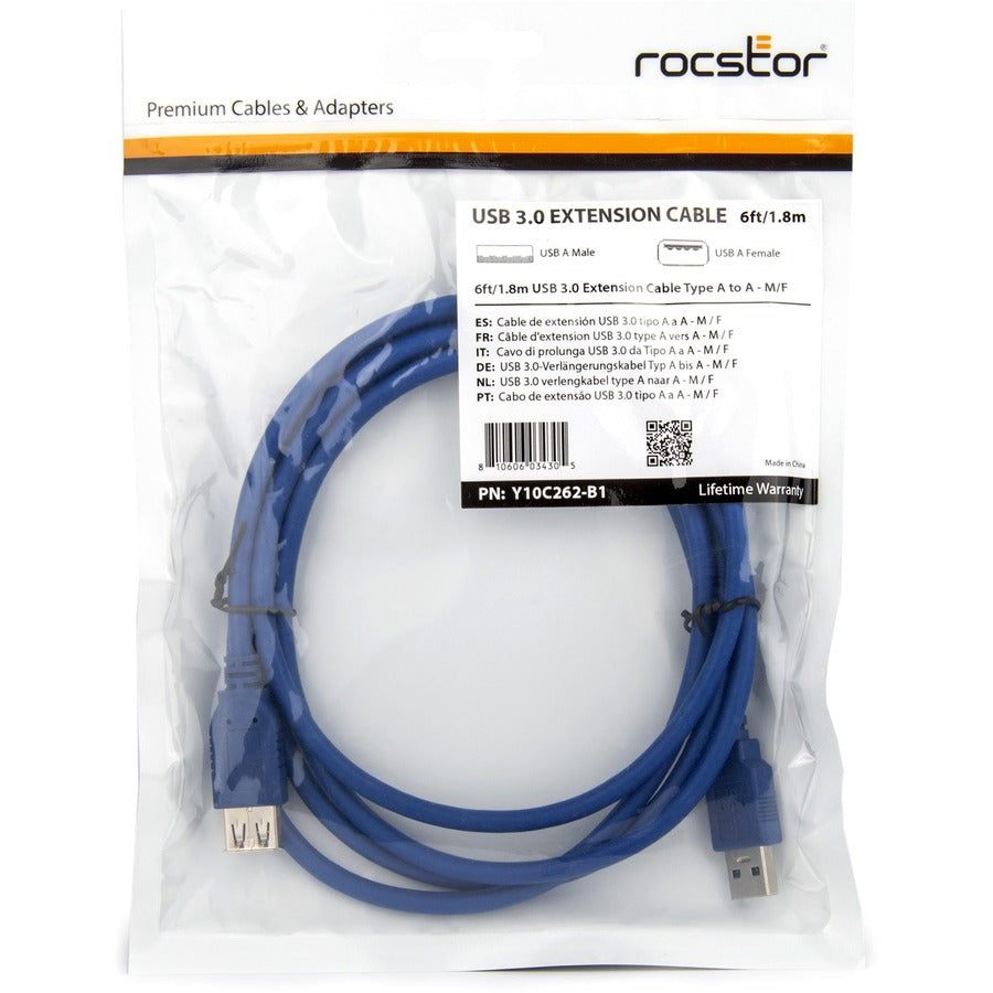 Rocstor 6FT USB 3.0 - EXTENSION CABLE 6FT 1.83M F/M -TYPE A F/M - BLUE