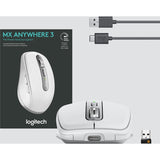 Logitech MX Anywhere 3 Compact Performance Mouse, Wireless, Comfort, Fast Scrolling, Any Surface, Portable, 4000DPI, Customizable Buttons, USB-C, Bluetooth, Apple Mac, iPad, Windows PC, Linux, Chrome, Pale Gray