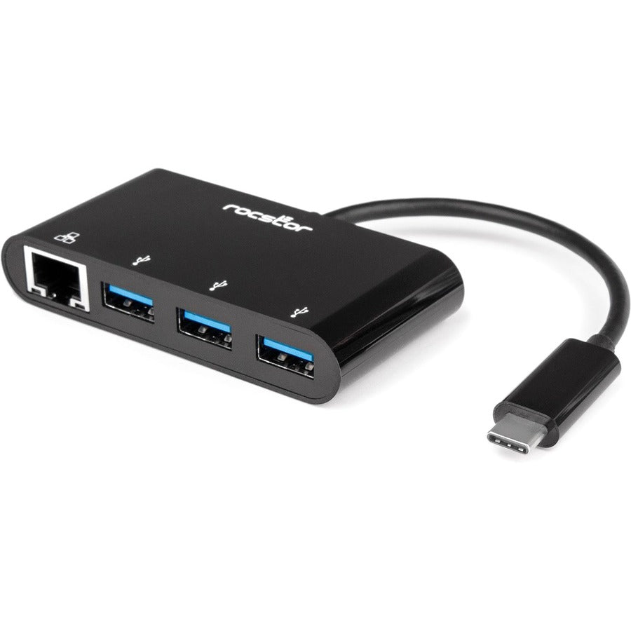 Rocstor Premium USB-C to USB-A(3.0) 3 Port Hub with Gigabit Ethernet