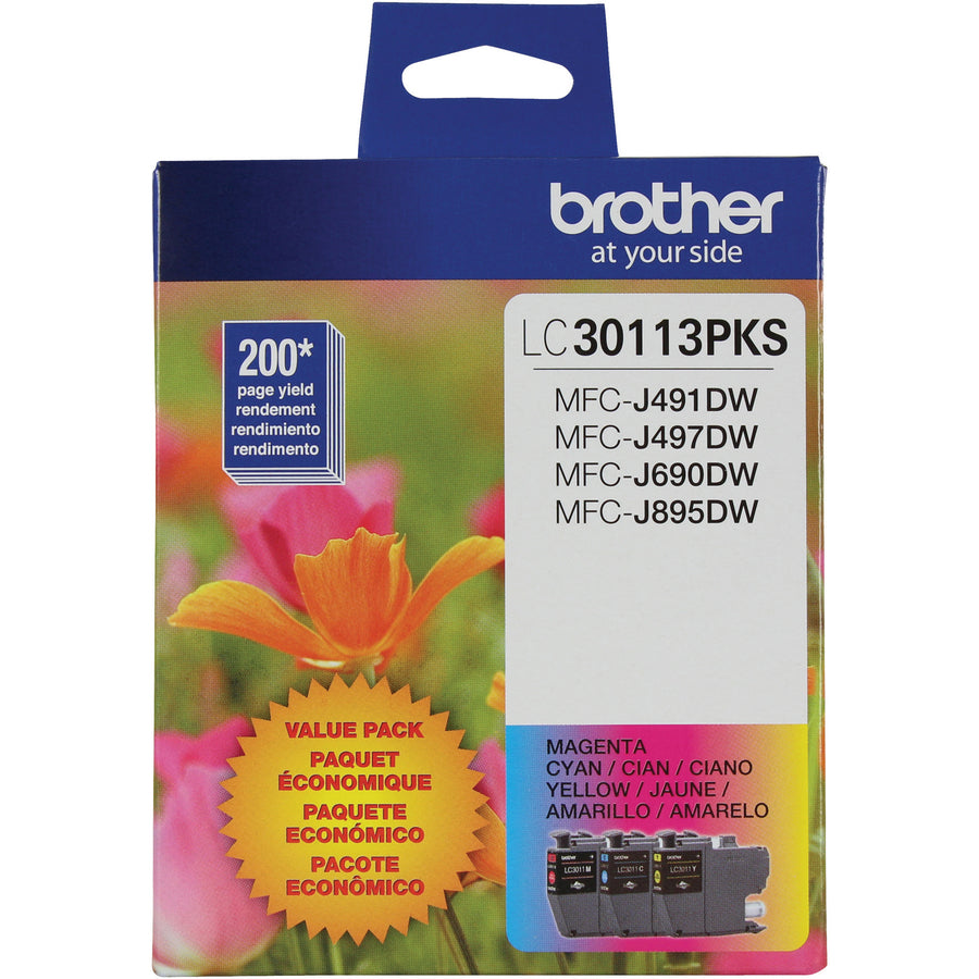 Brother LC30113PKS Original Standard Yield Inkjet Ink Cartridge - Tri-pack - Cyan, Magenta, Yellow - 2 / Pack