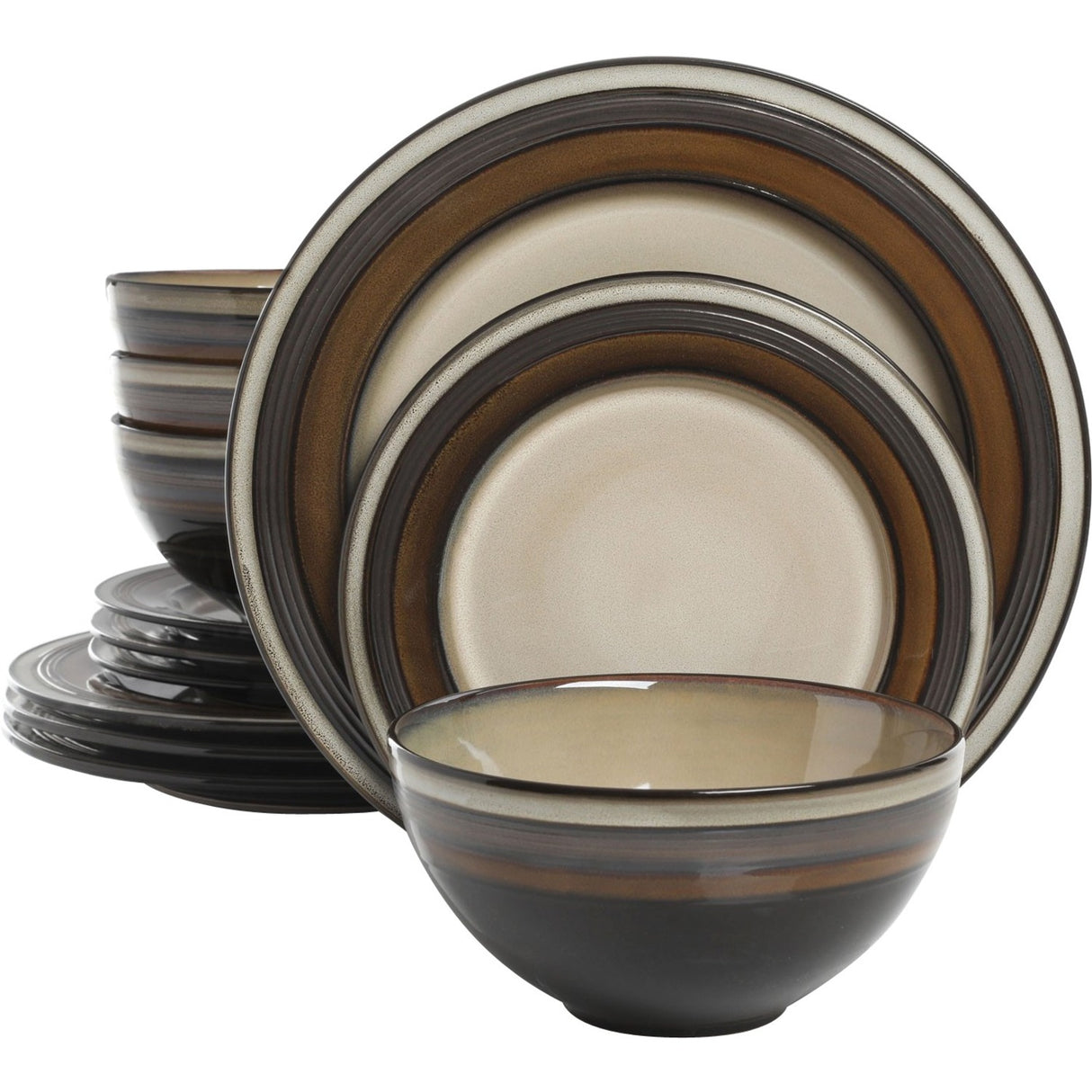 Gibson Elite Everston 12 Piece Dinnerware Set, Brown