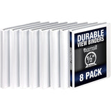 Samsill Durable 3 Ring Binder Made in the USA, 0.5-Inch Round Ring Binder, Holds 100 Sheets, Customizable Clear View Cover, White, 8 Pack (S88417)