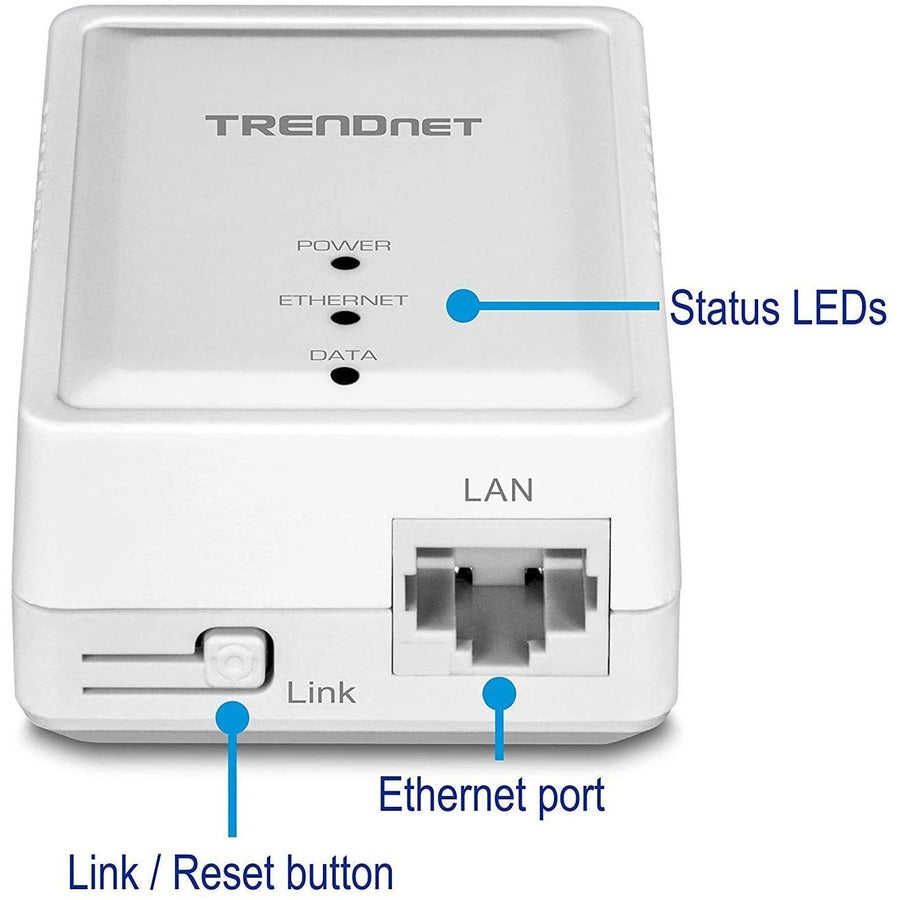 TRENDnet Powerline 500 AV Nano Adapter Kit, Includes 2 x TPL-406E Adapters, Cross Compatible With Powerline 600-500-200, Windows 10, 8.1, 8, 7, Vista, XP, Plug & Play Install, White, TPL-406E2K