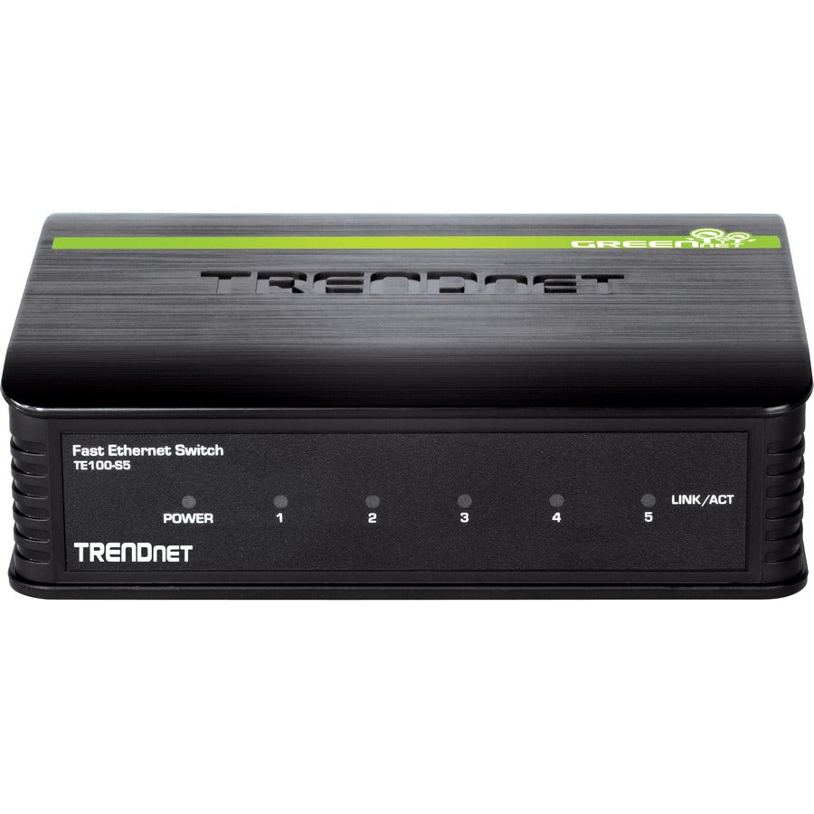 TRENDnet 5-Port Unmanaged 10/100 Mbps GREENnet Ethernet Desktop Plastic Housing Switch; 5 x 10/100 Mbps Ports; 1Gbps Switching Capacity; TE100-S5