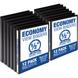 Samsill Economy 0.5 Inch 3 Ring Binder, Made in the USA, Round Ring Binder, Non-Stick Customizable Cover, Black, 12 Pack (I08510C)