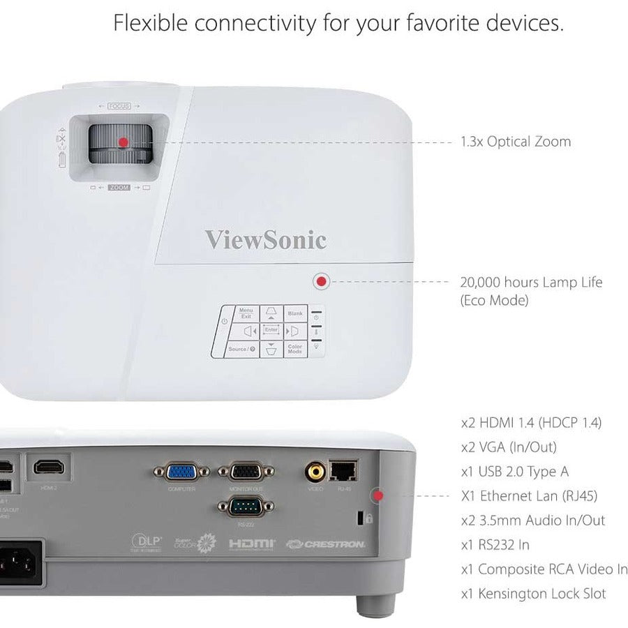 ViewSonic PG707W 4000 Lumens WXGA Networkable DLP Projector with HDMI 1.3x Optical Zoom and Low Input Lag for Home and Corporate Settings