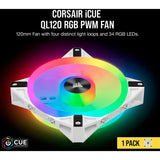 Corsair iCUE QL120 RGB 120mm PWM White Fan - Single Pack - 1 Pack