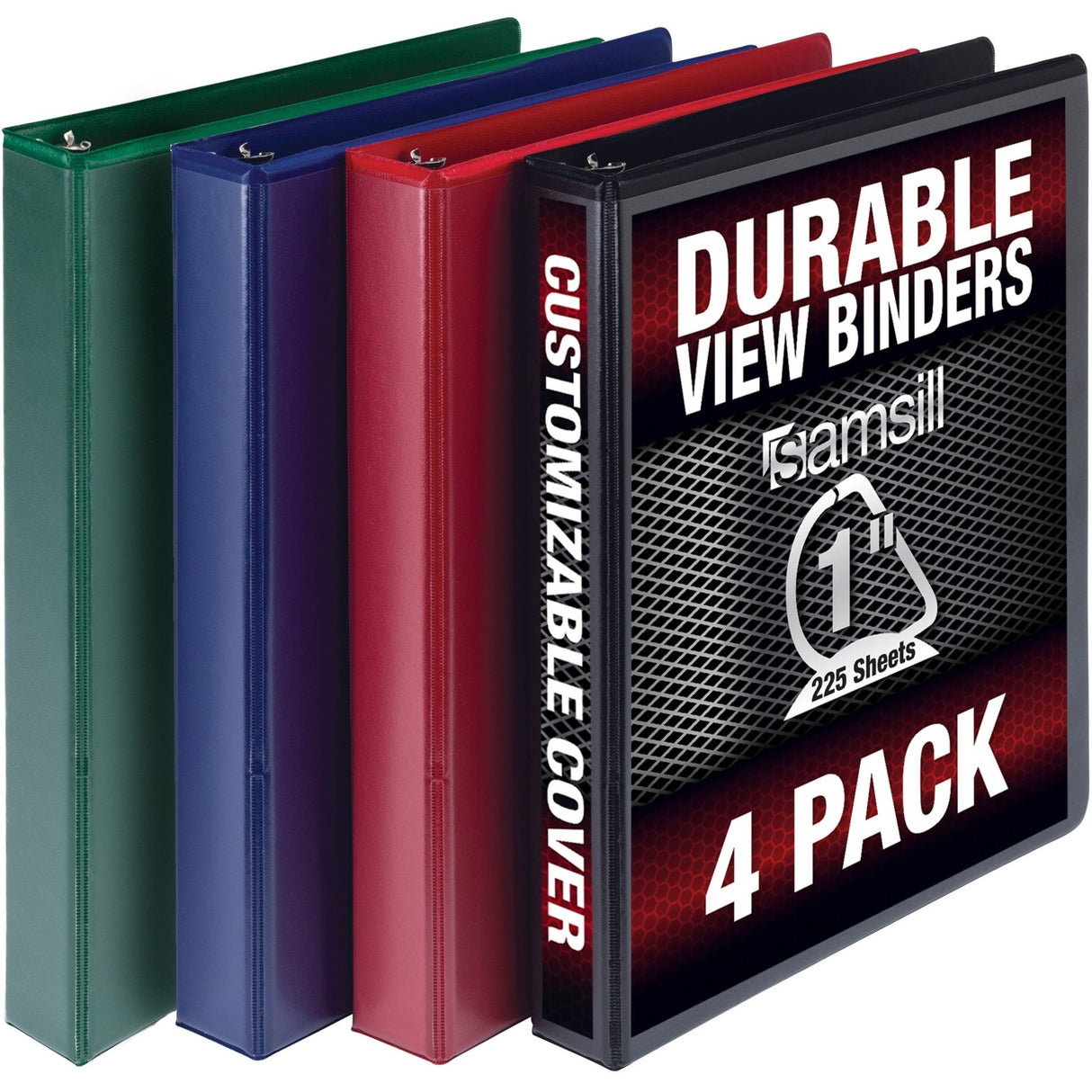 Samsill Durable 1 Inch Binder, Made in The USA, D Ring Binder, Customizable Clear View Cover, Basic Assortment, 4 Pack, Each Holds 225 Pages (MP46409)