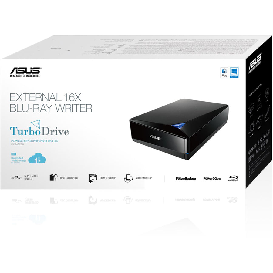 Asus Turbo Drive BW-16D1X-U Blu-ray Writer - External - Black