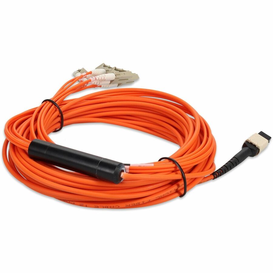 AddOn 10m MPO (Female) to 8xLC (Male) 8-Strand Orange OM1 Fiber Fanout Cable