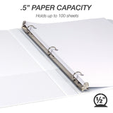 Samsill Economy 0.5 Inch 3 Ring Binder, Made in the USA, Round Ring Binder, Non-Stick Customizable Cover, White, 6 Pack (I08517)