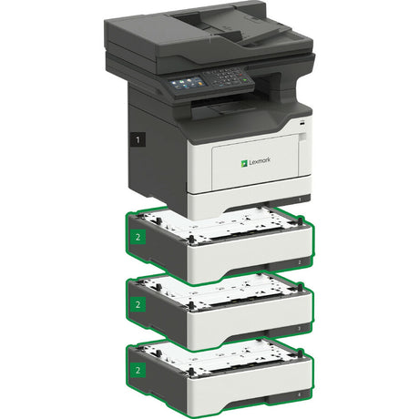 Lexmark MX520 MX521ade Laser Multifunction Printer-Monochrome-Copier/Scanner-46 ppm Mono Print-1200x1200 Print-Automatic Duplex Print-120000 Pages Monthly-350 sheets Input-Color Scanner-1200 Optical Scan-Gigabit Ethernet