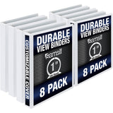 Samsill Durable 3 Ring Binder Made in the USA, 1-Inch Round Ring Binder, Holds 200 Sheets, Customizable Clear View Cover, White, 8 Pack (S88437)