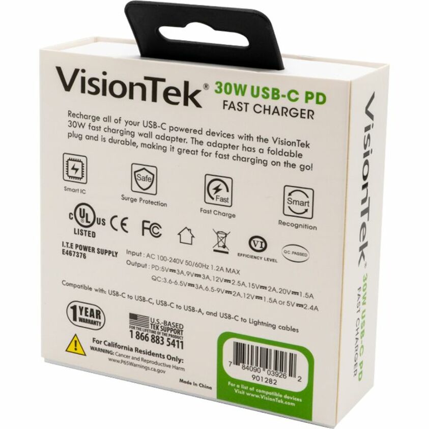 VisionTek USB C 30W Quick Charge Plug